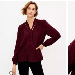 LOFT Clip Bow Blouse Size Medium Maroon